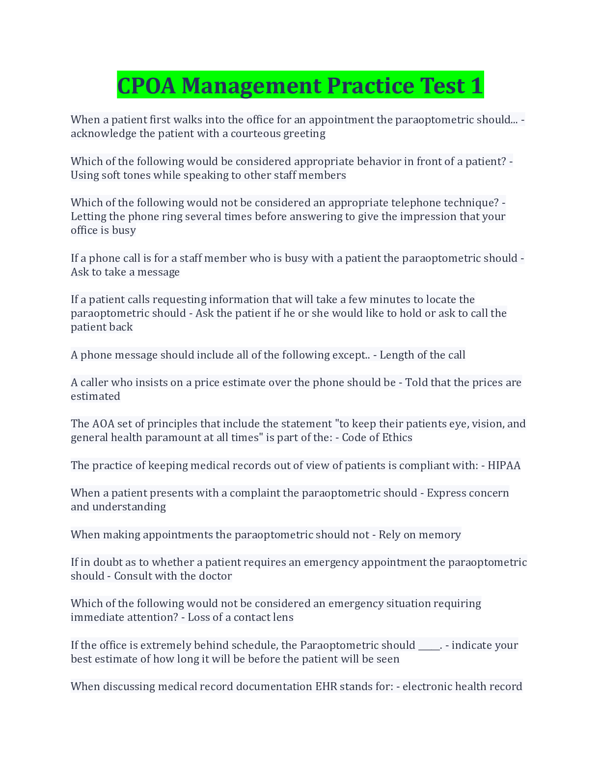 Preview image for CPOA Management Practice Test 1 Questions And Answers